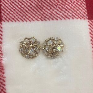 Gold and Crystal Cluster Clip Earrings